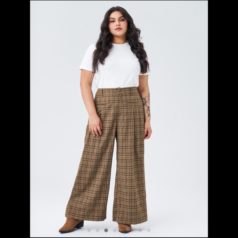 Cider Brown Tartan Wide Leg Trousers - Picture 3 of 10
